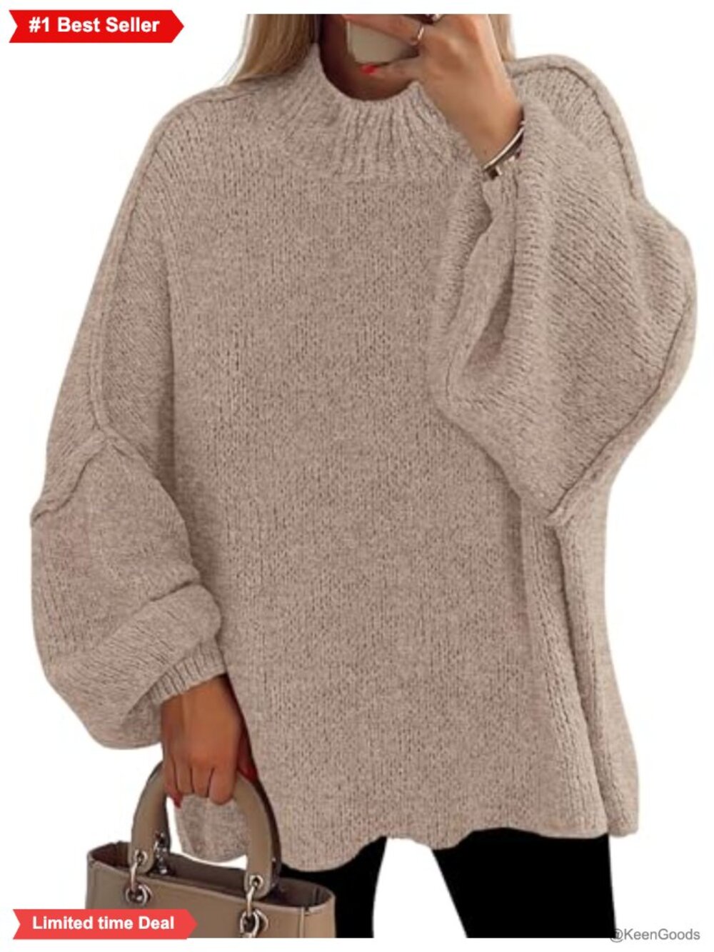 Oversized Chunky Knit Mock Neck Pullover Sweater